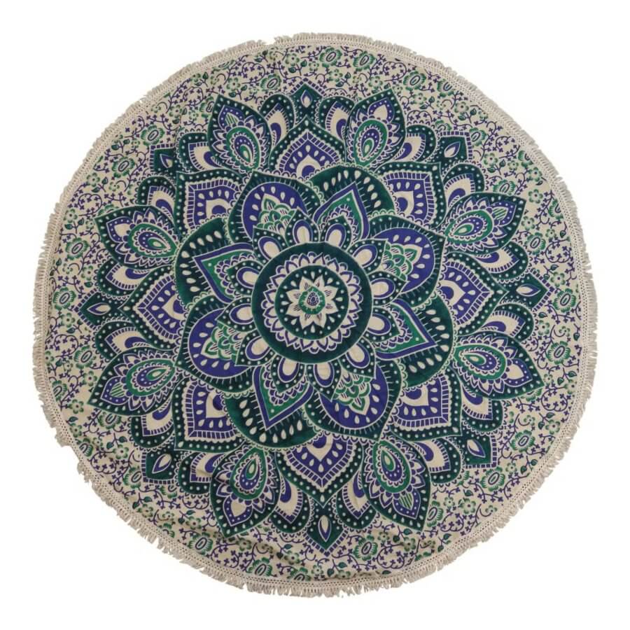 Bawełniana mandala na ścianę 130 cm z turkusowo-niebieskim ornamentem