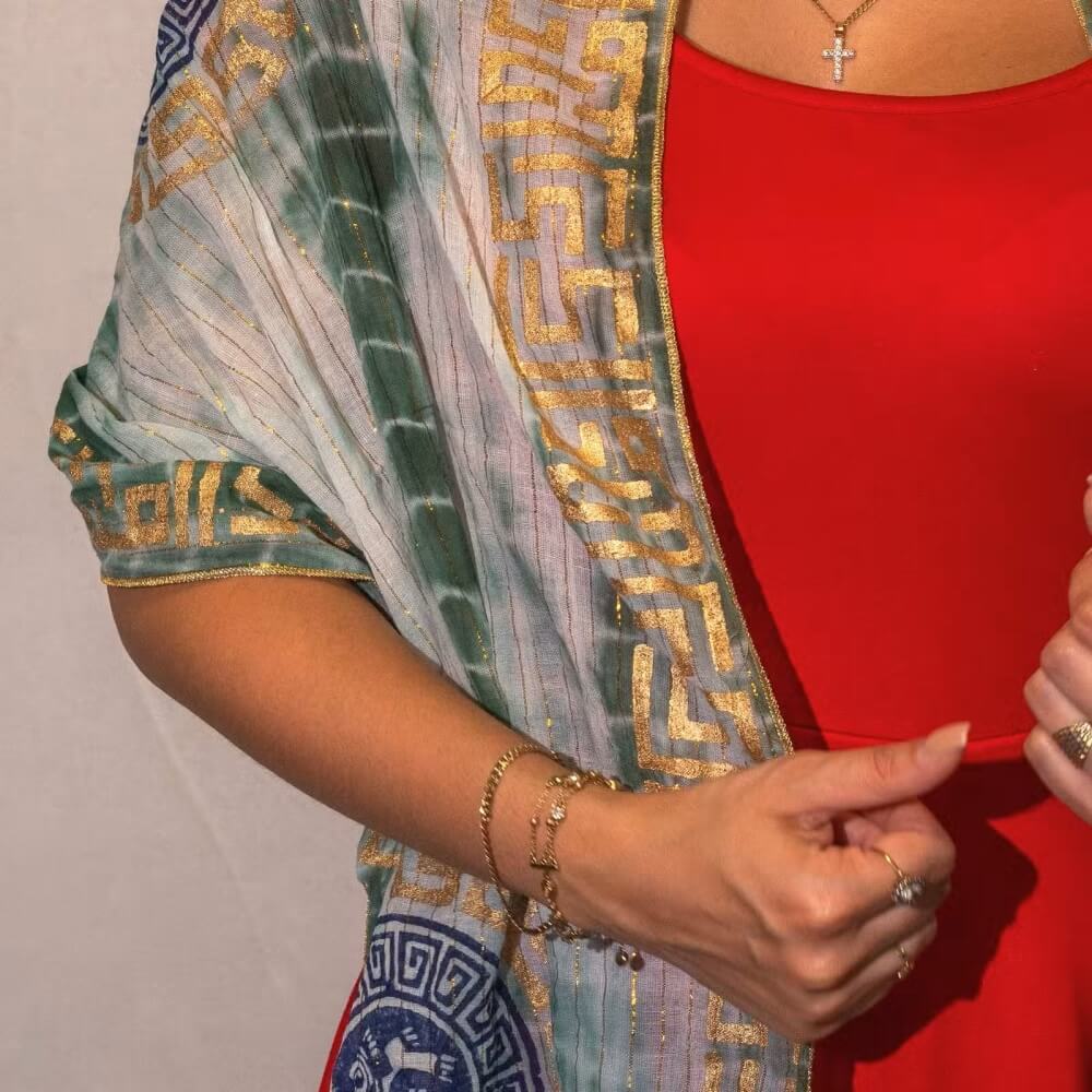 Chusta Nomad Sari Marbella z zielonym wzorem i złotymi ornamentami