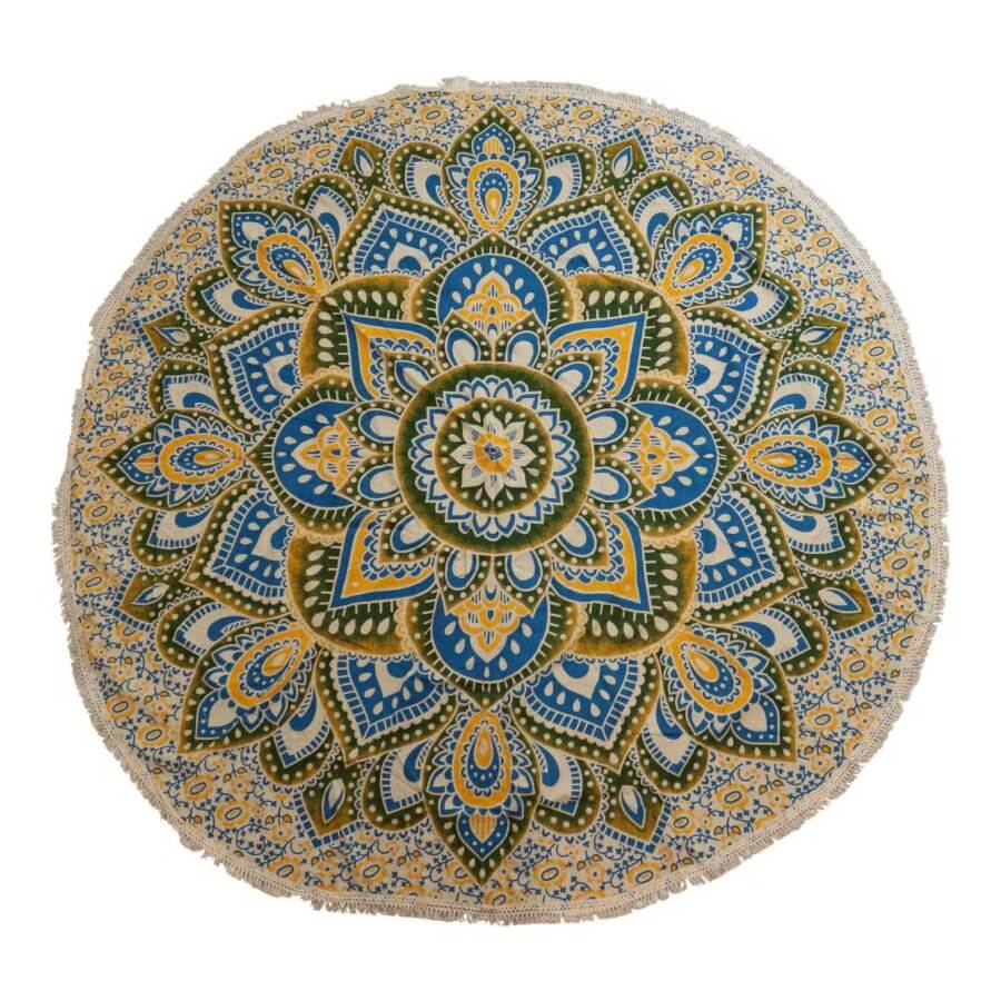 Duża mandala na ścianę 180 cm w żółtych i niebieskich odcieniach