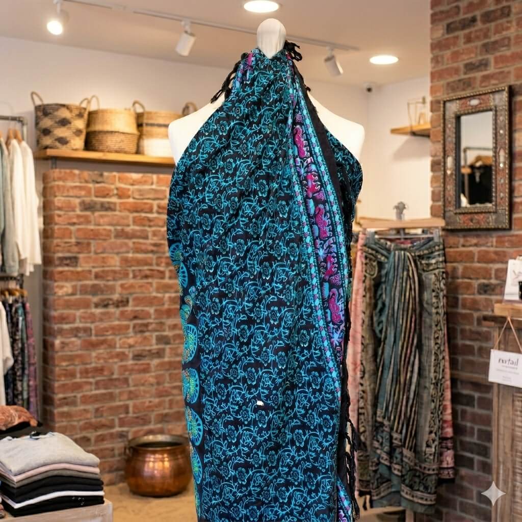 Indonezyjski sarong na wystawie w sklepie decobali.pl