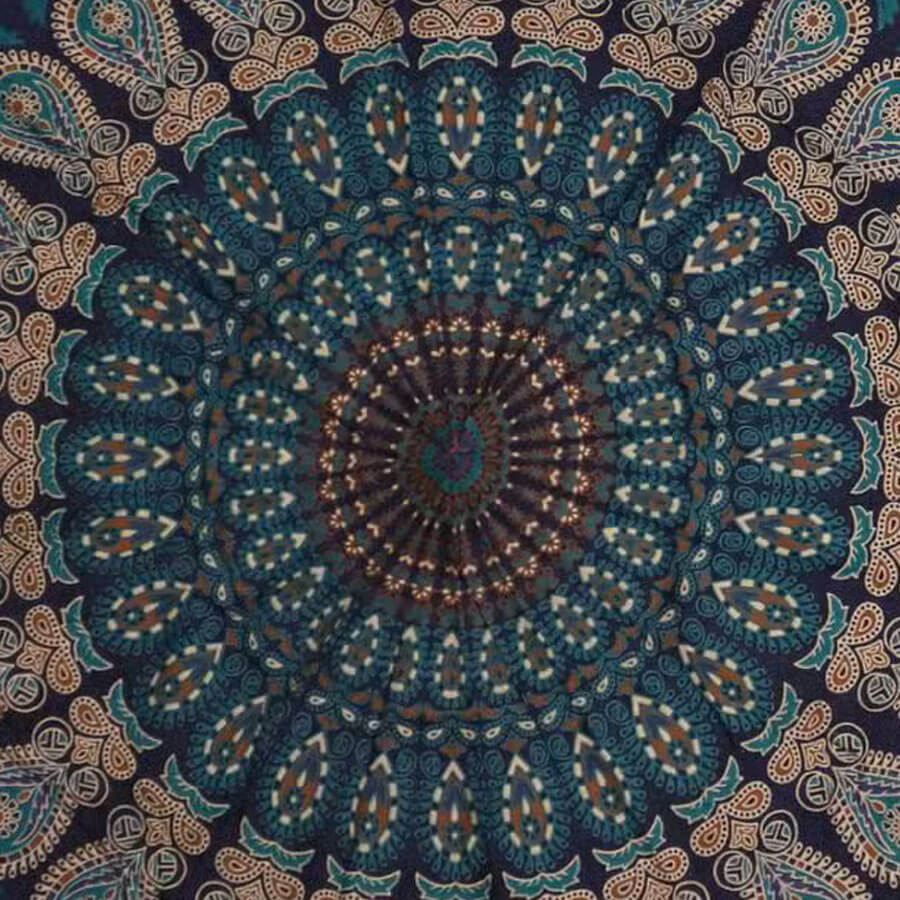 Mandala na ścianę 130 cm - pawie odcienie niebieskiego