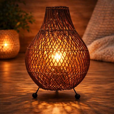 Lampa rattanowa stołowa - Ciemny Brąz