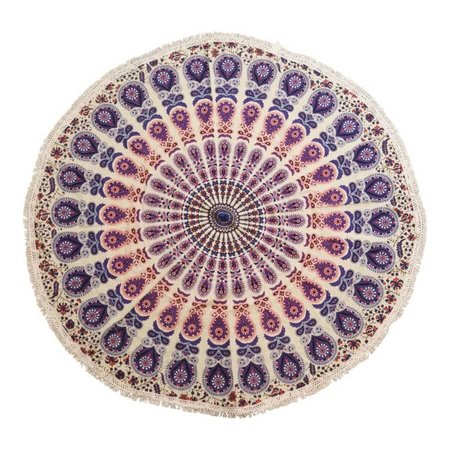 Bawełniana mandala na ścianę 130 cm - pawie fiolety