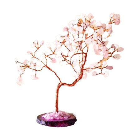 Drzewko z kamieni - Różowy Kwarc Na Podstawie z Agat - 100 Kamieni