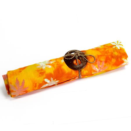 Indonezyjskie Sarongi - Tropikalne Liście - Pomarańczowy