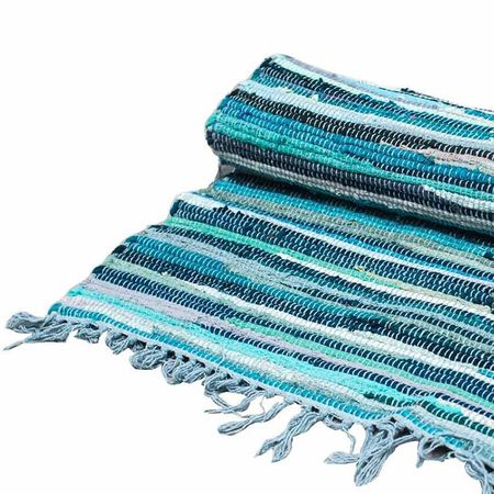 Indyjski Szmaciany Dywan - White Blue 50 x 90 cm.