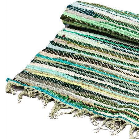 Indyjski Szmaciany Dywan - White Green 50 x 90 cm.