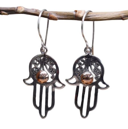 Kolczyki srebrno złote - Hamsa