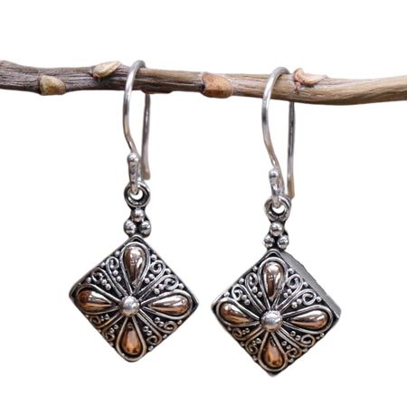 Kolczyki srebrno złote - Kwadratowa Kropla