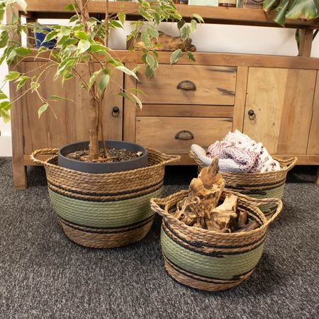 Kosze z trawy morskiej - Dekoracyjne kosze boho zielone