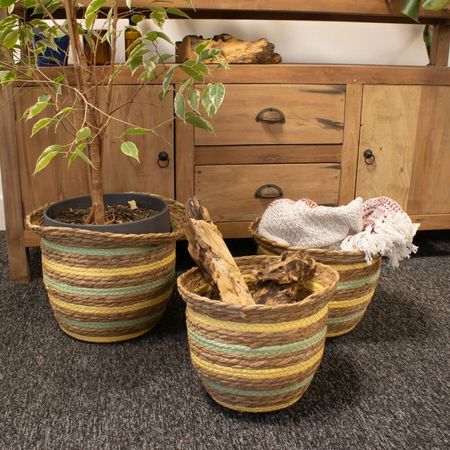 Kosze z trawy morskiej - Dekoracyjne kosze boho żółto-zielone