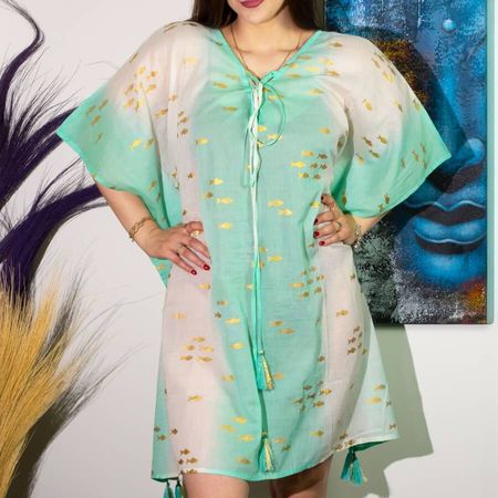 Narzutka Nomad Sari - Turkusowo Biała