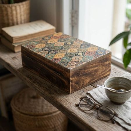 Drewniane pudełko z ceramiczną powłoką - Arabeska duże