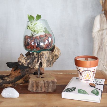 Szklana Misa Wtopiona w Drewno - Ze stojakiem