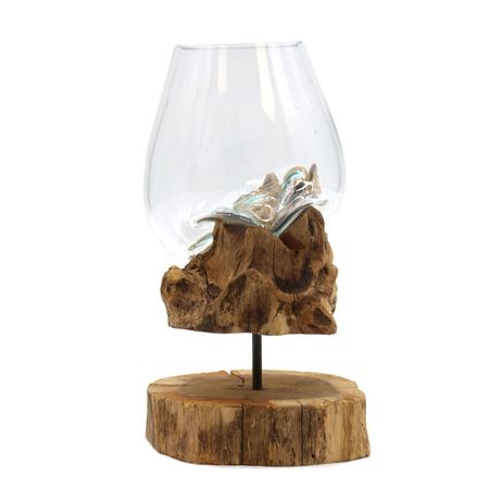 Szklana Misa Wtopiona w Drewno - Ze stojakiem