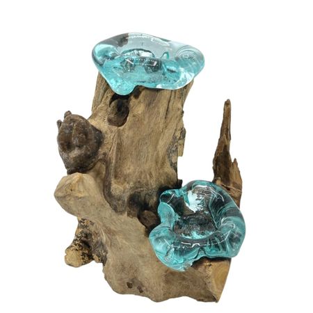 Szklany Świecznik Wtopiony w Drewno - Podwójny