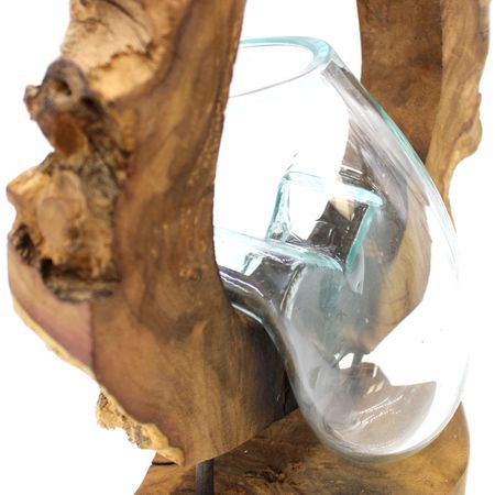 Szklany Wazon Wtopiony w Drewno - Art Vase