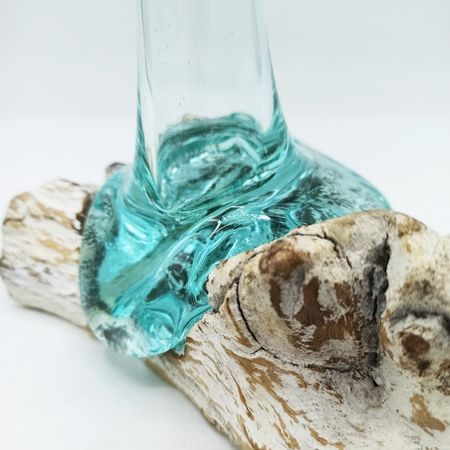 Szklany Wazon Wtopiony w Drewno - Wąski Mały