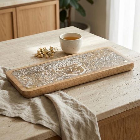 Taca drewniana długa - Biały Budda
