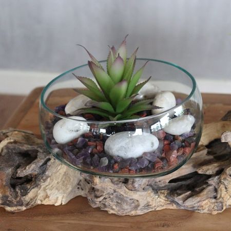 Zestaw dwóch mis szklanych w drewnie