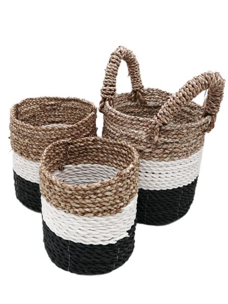 Zestaw Koszy z Trawy Morskiej -  Naturalny, Biały, Czarny