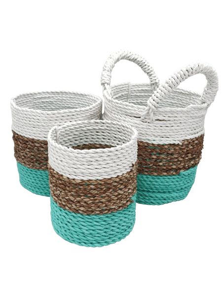 Zestaw Koszy z Trawy Morskiej -  Naturalny, Biały, Zielony