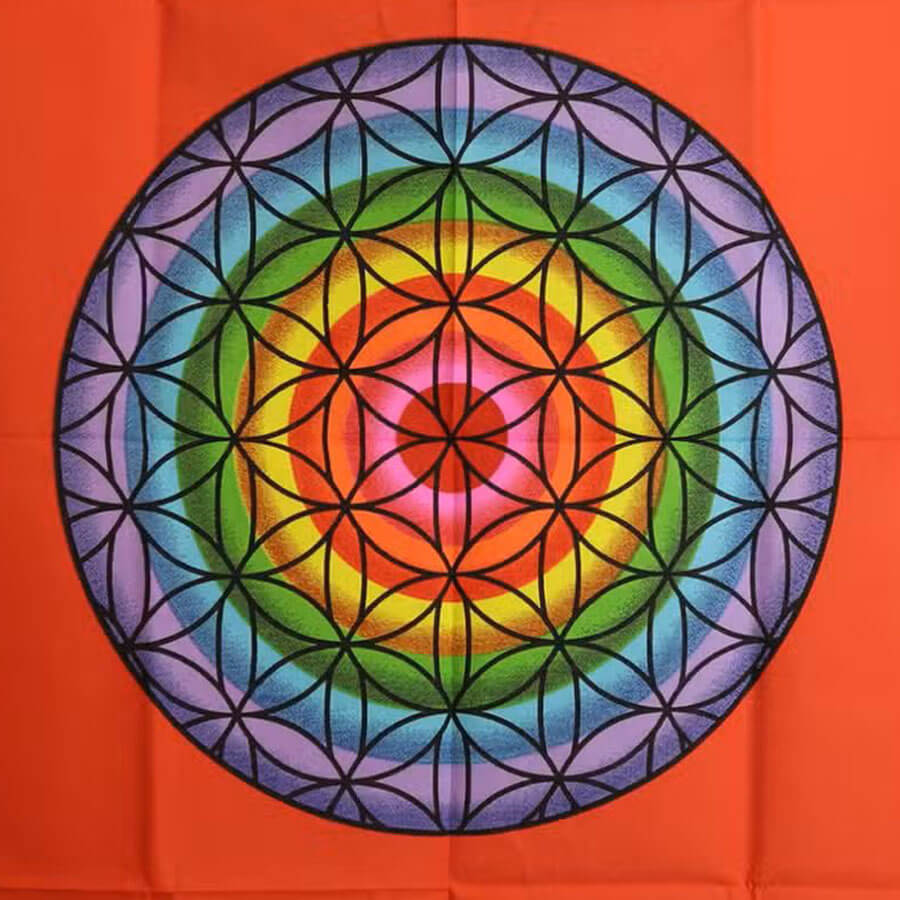 Tkanina na ścianę Kwiat Życia 70 x 110 cm - tęczowa