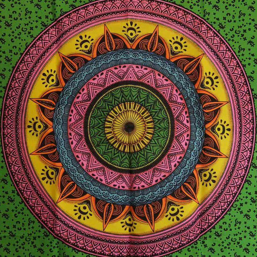 Tkanina na ścianę Zielona Mandala 70 x 110 cm - kolorowa
