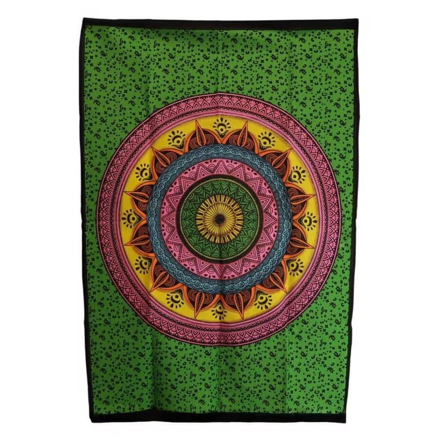 Tkanina na ścianę Zielona Mandala 70 x 110 cm - kolorowa