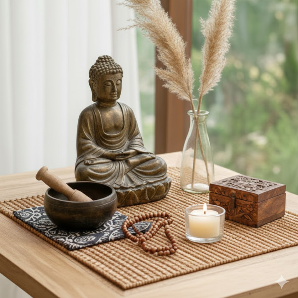 misa dzwiekowa leżaca na stole obok figurki