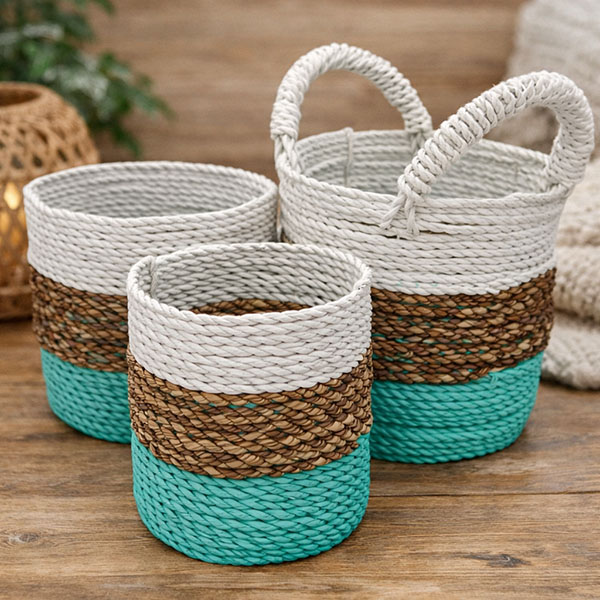 Zestaw koszy z trawy morskiej naturalny biały zielony